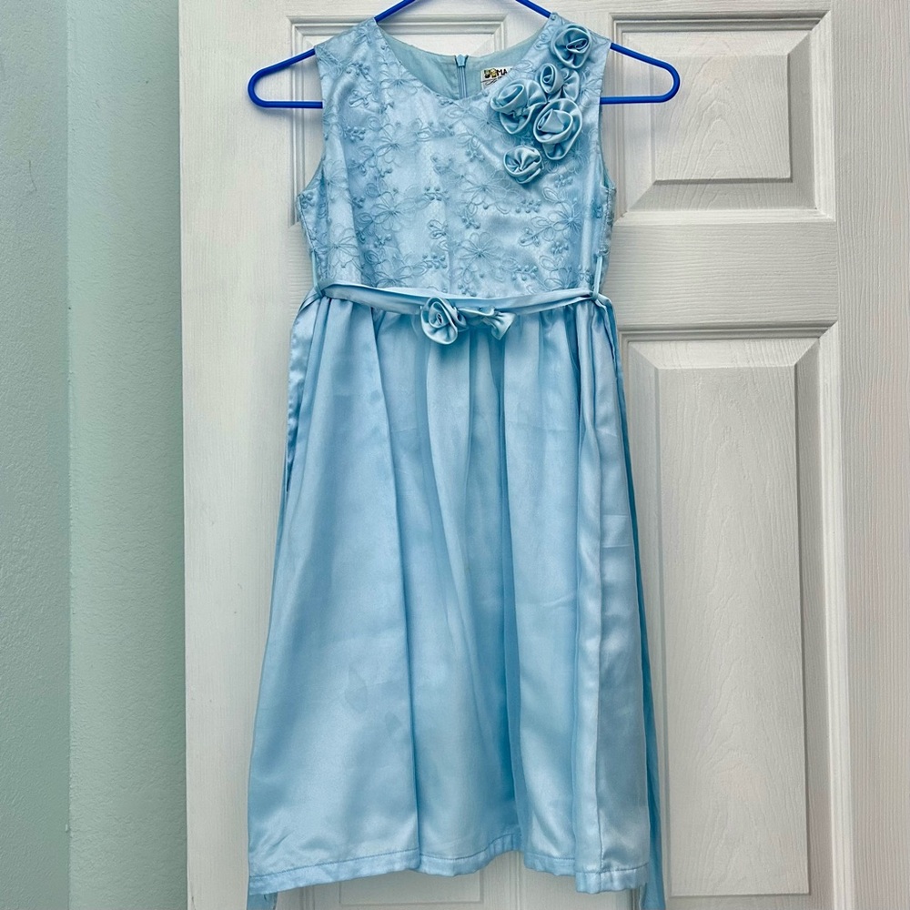 Elegant Blue Kids Dress with Floral Accents